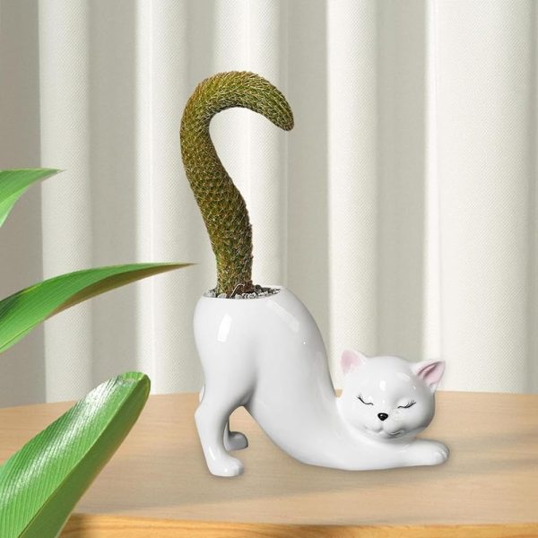 Cute Cat Planter Pot for Indoor Succulent Plants and Decor