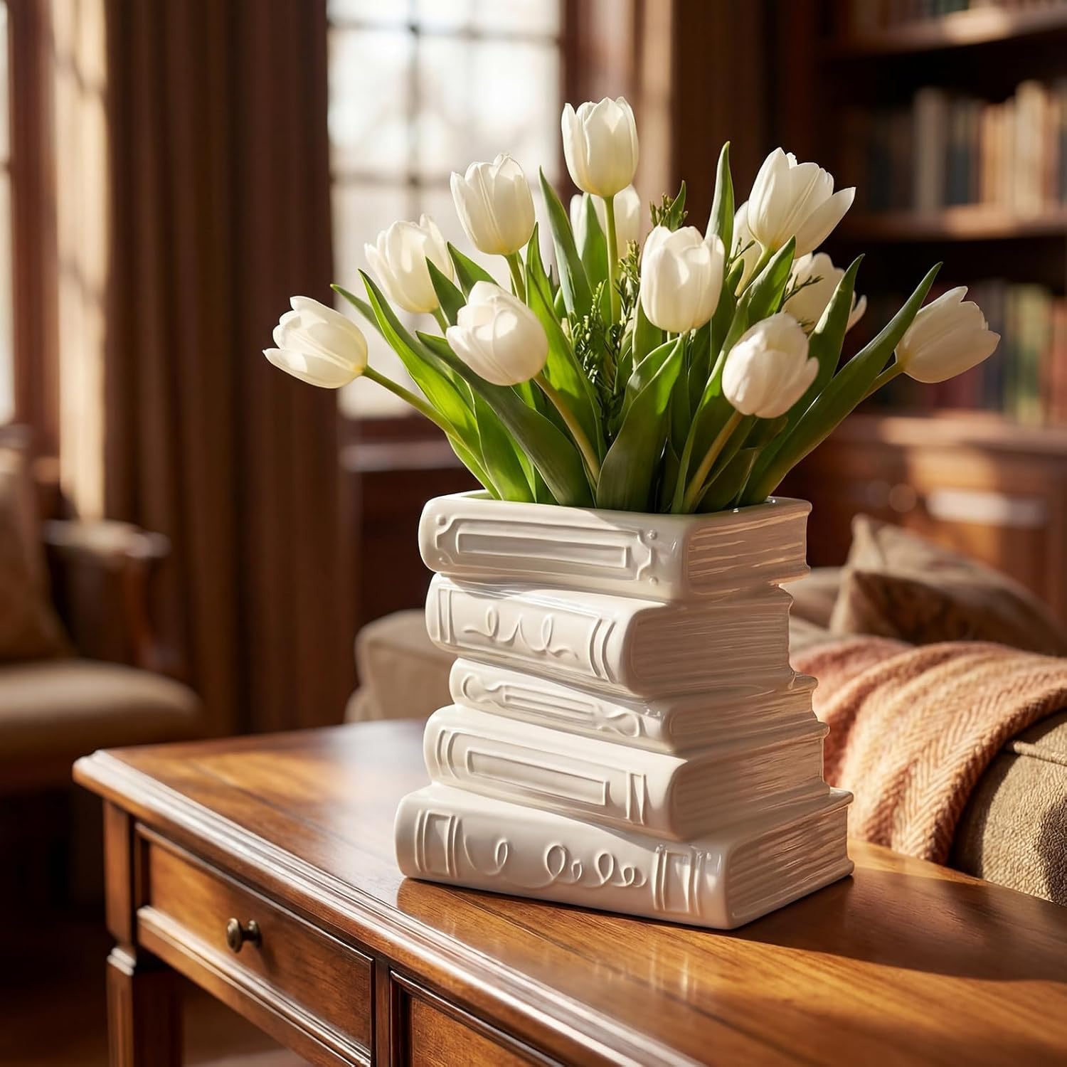 Ceramic Book Shaped Flower Vase for Home Office Decor - Image 2