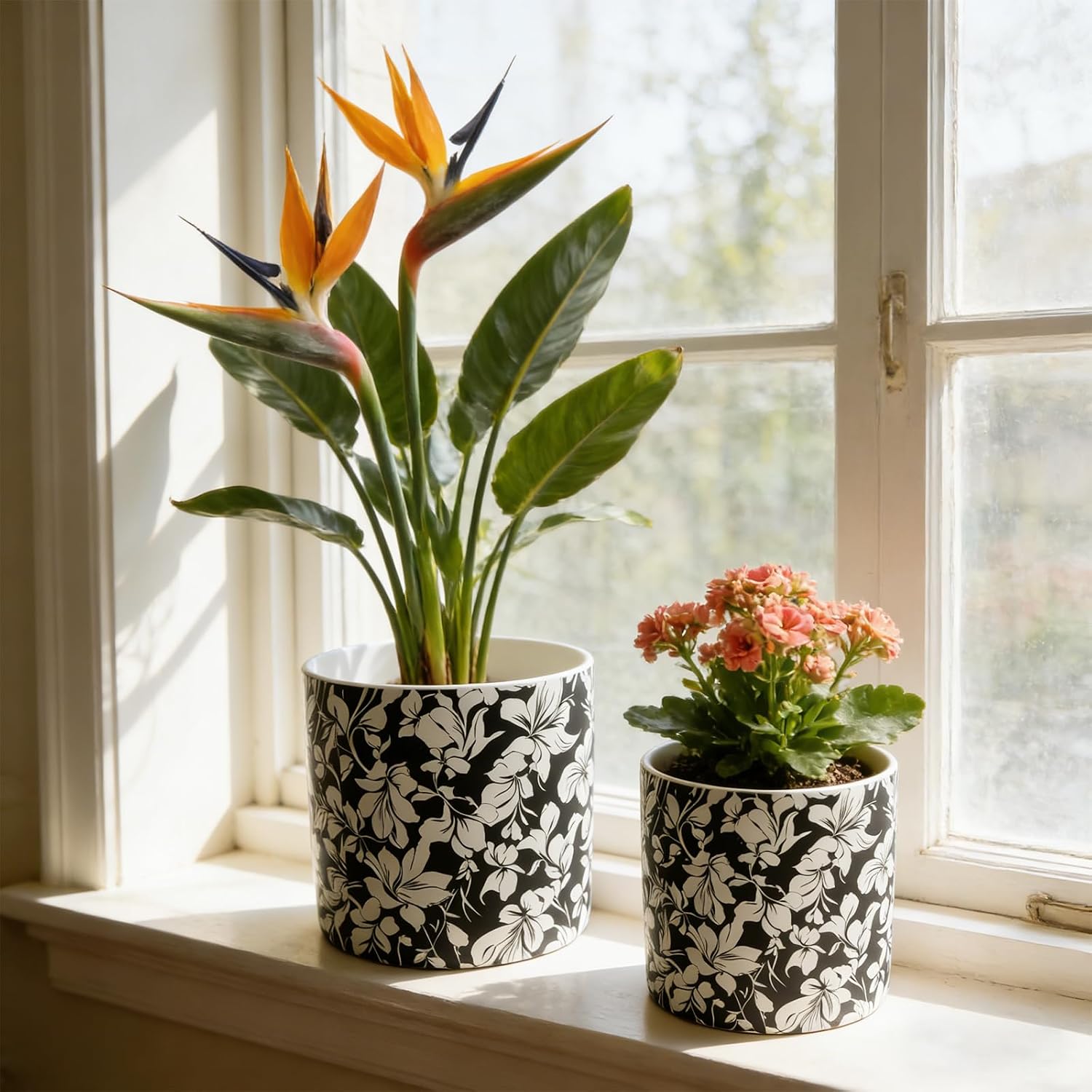 Ceramic Plant Pots with Drainage Holes and Matching Trays - Image 2