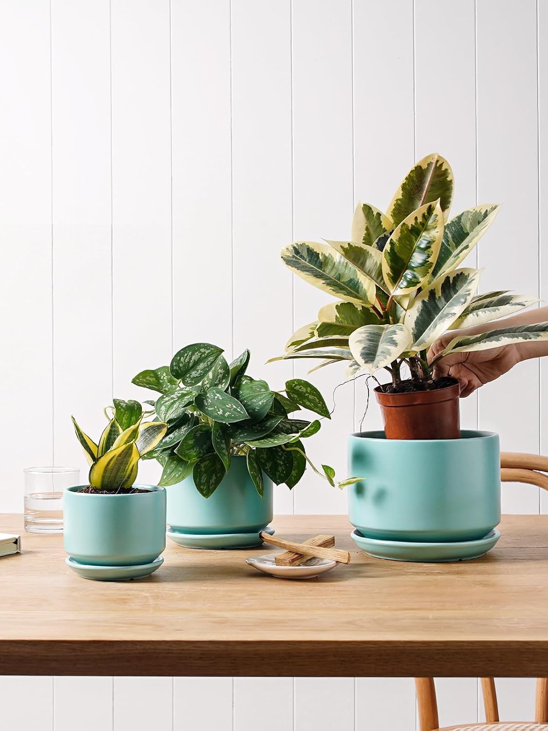 Ceramic Plant Pots with Drainage Hole and Matching Saucers