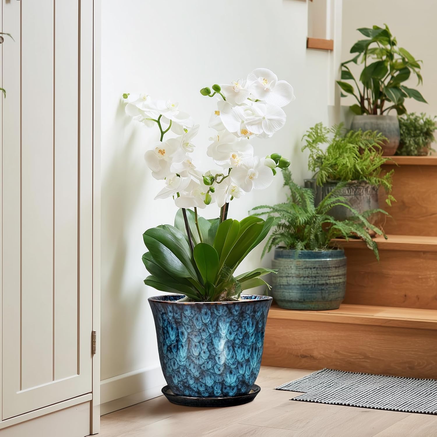Ceramic Planter with Drainage Hole and Saucer for Plants