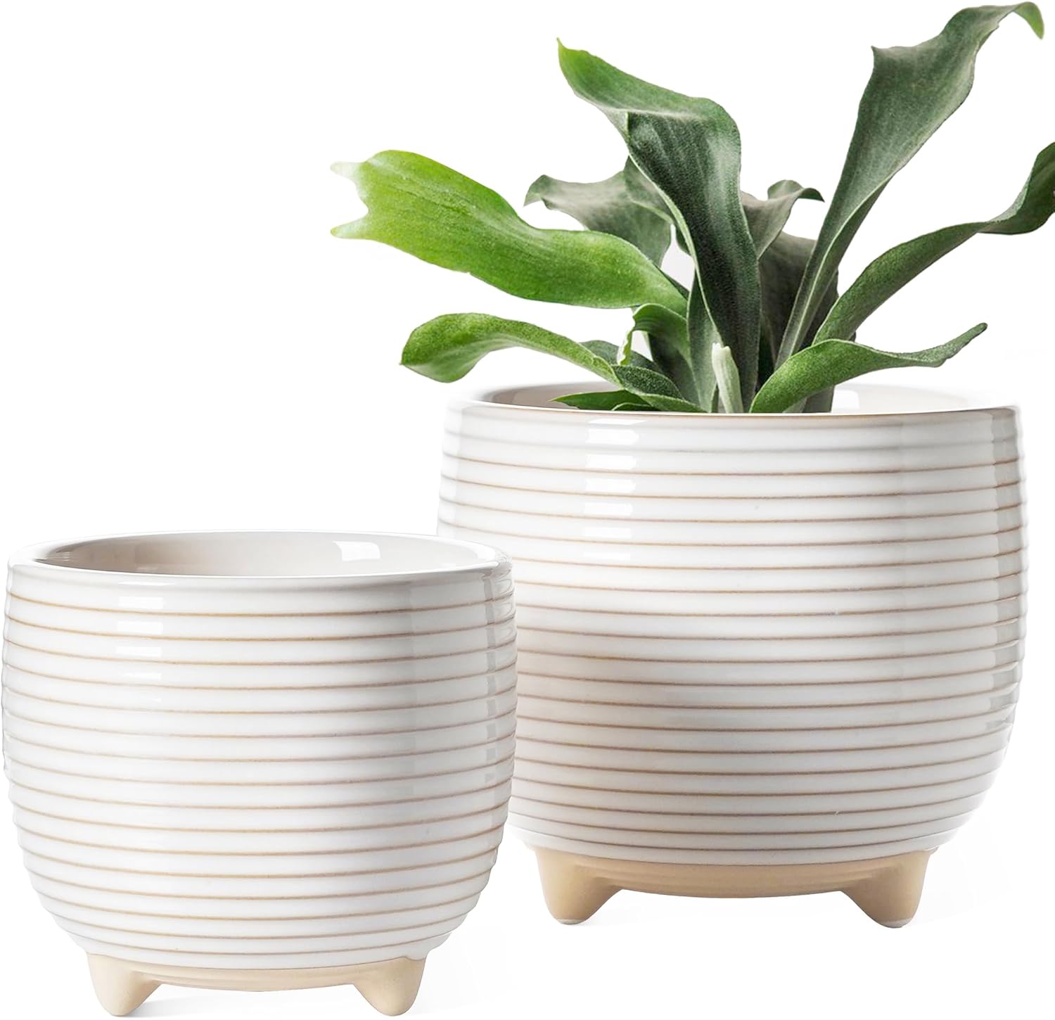 Ceramic Footed Plant Pots with Drainage for Indoor Plants - Image 2
