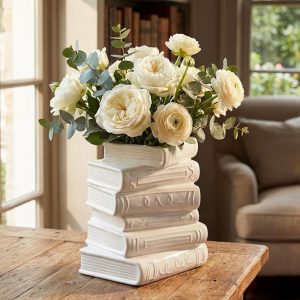 Ceramic Book Shaped Flower Vase for Home Office Decor