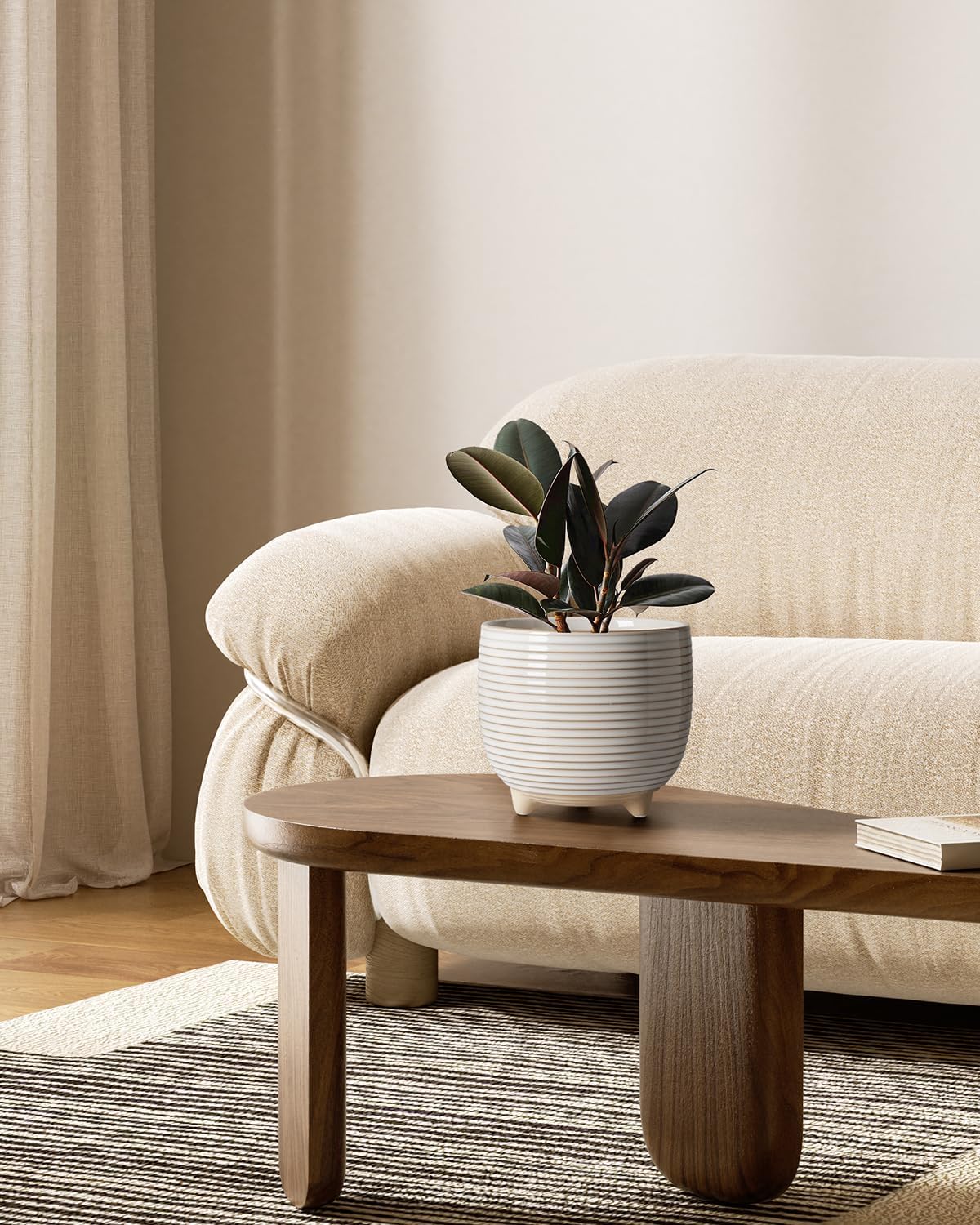 Ceramic Footed Plant Pots with Drainage for Indoor Plants