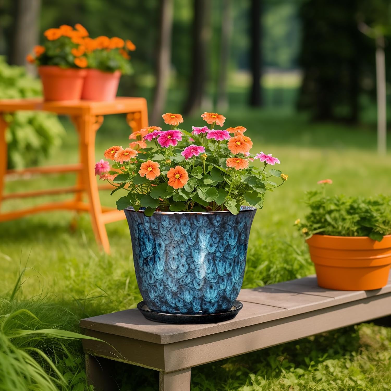 Ceramic Planter with Drainage Hole and Saucer for Plants - Image 2