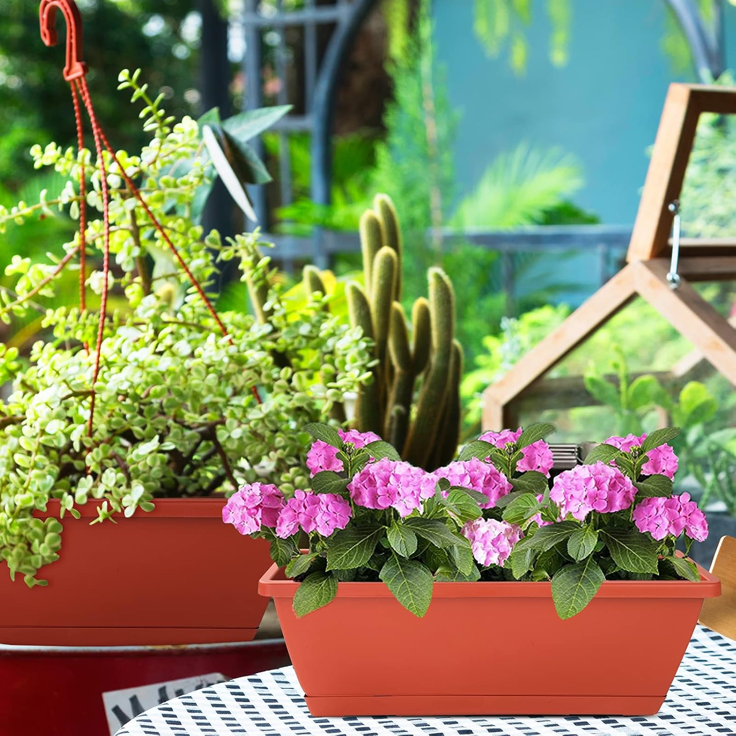 Rectangular Window Planter Boxes with Saucers for Indoor Outdoor Plants