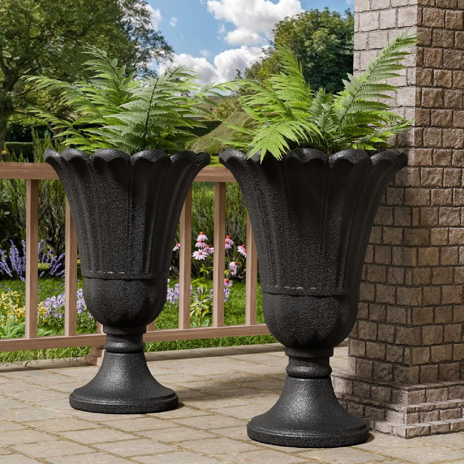 Tall Plastic Urn Planters with Drainage for Outdoor Plants
