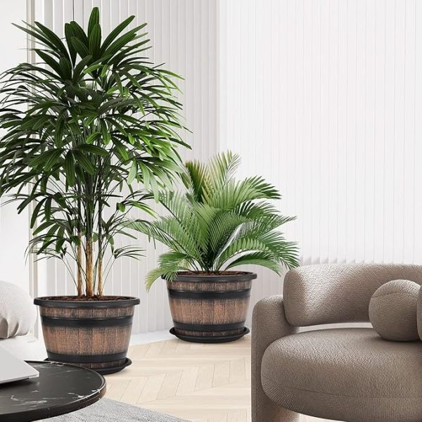 Plastic Barrel Style Planters with Drainage for Indoor Outdoor Plants