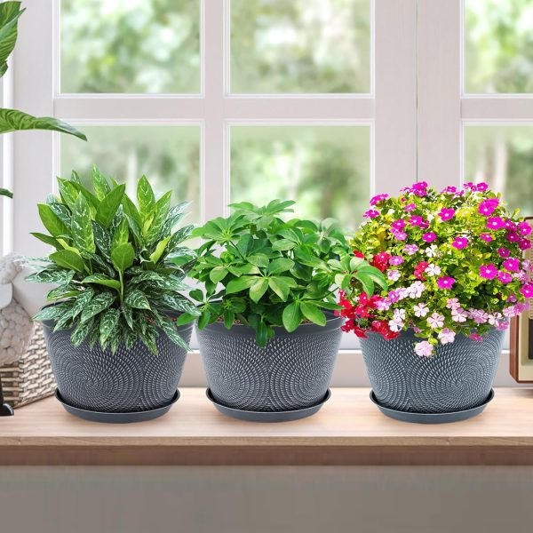 Plastic Flower Pots with Drainage Hole and Tray for Plants