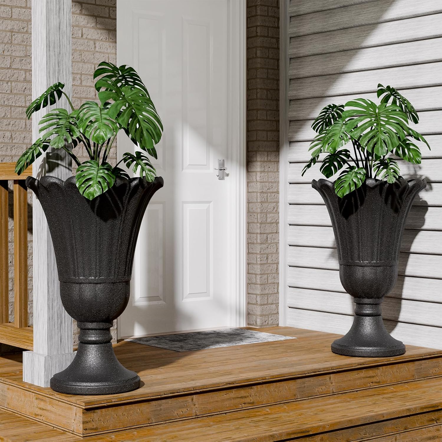 Tall Plastic Urn Planters with Drainage for Outdoor Plants - Image 2