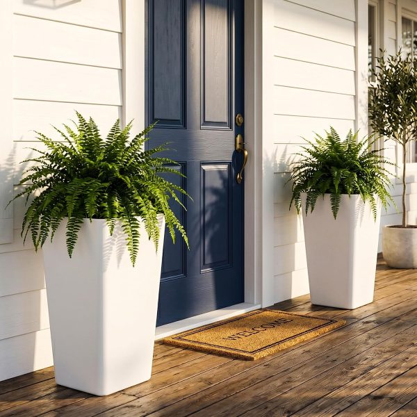 Tall Plastic Planters with Drainage for Porch Garden Decor