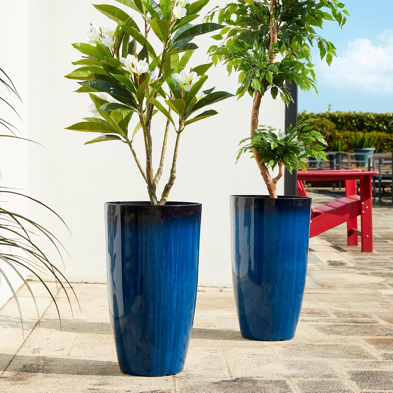 Tall Decorative Planters with Drainage for Porch Garden Decor
